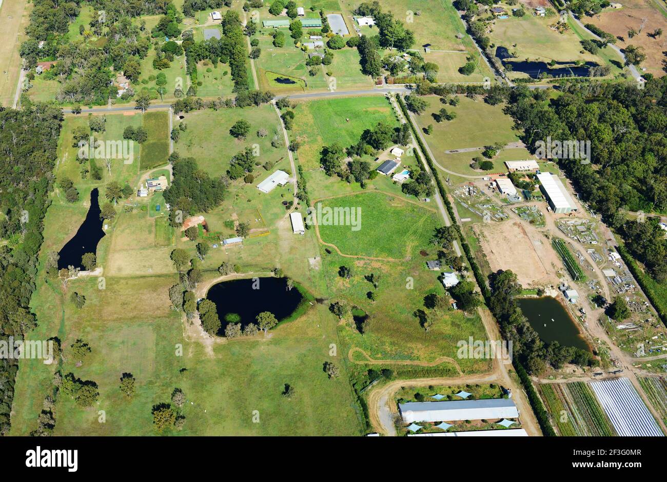 Aerial views of rural areas in Redland bay in Queensland, Australia