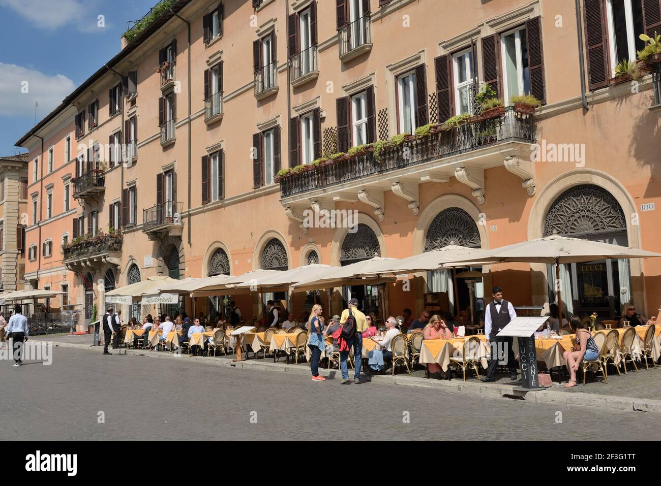 Piazza Navona restaurant and bar in elegant square dating from the 1st century A.D in Rome, Italy Stock Photo