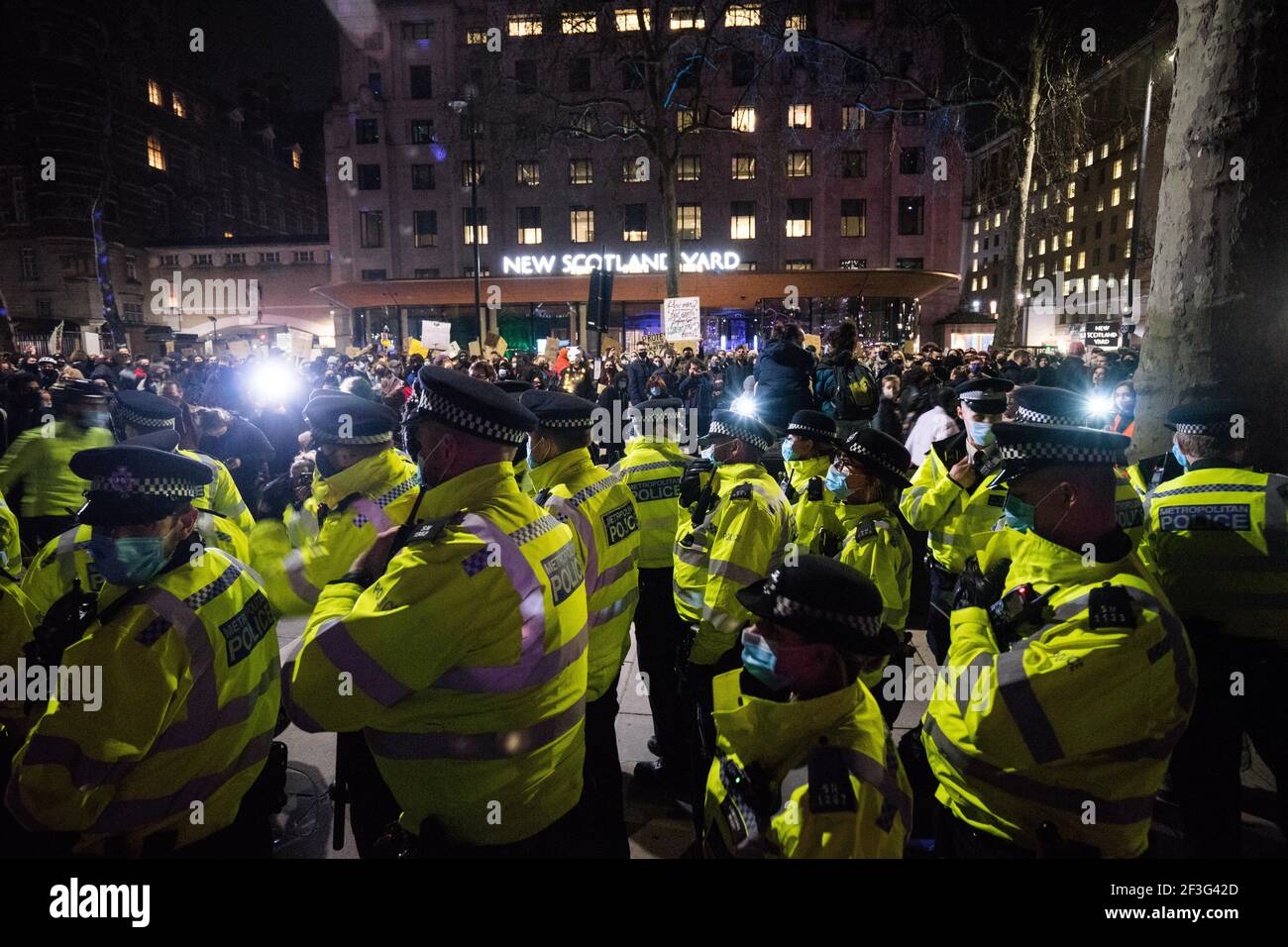 Police in front of scotland yard Stock Photo