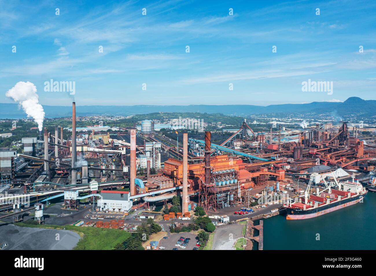 Aerial view of Port Kembla steelworks, Australia Stock Photo