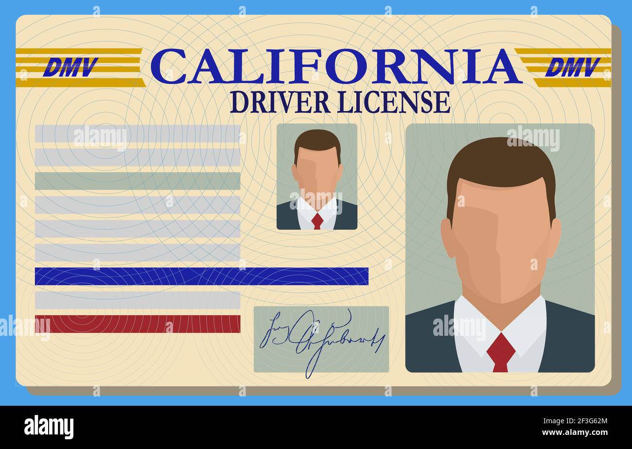 California Driver License filled with generic info Isolated illustration Stock Photo