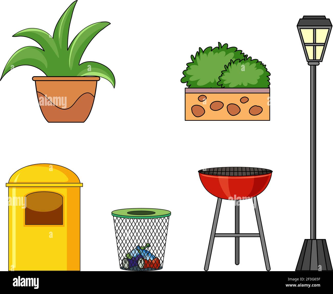 Set of park elements isolated on white background illustration Stock ...