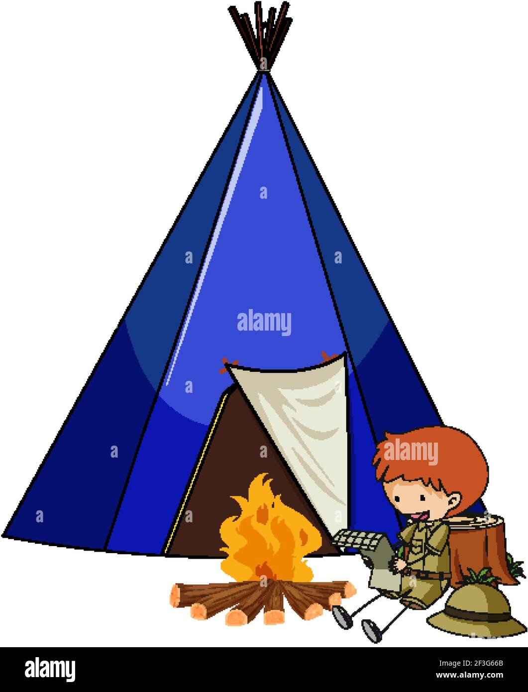 Camping tent with doodle kids cartoon character isolated illustration ...