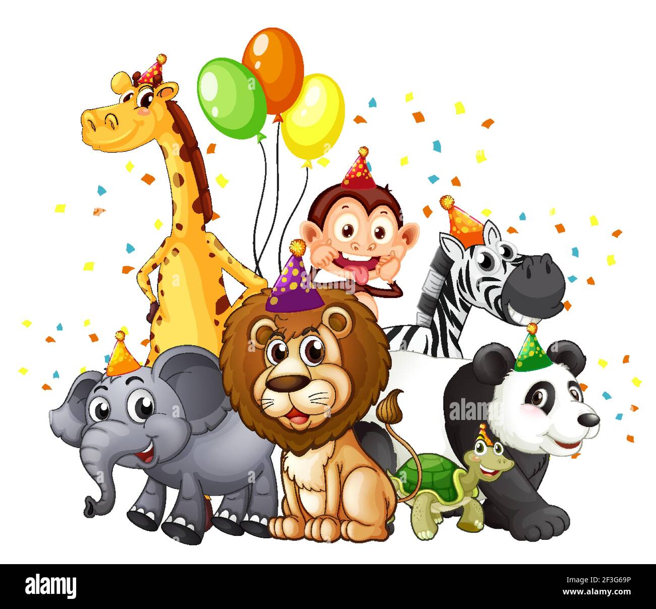 Group of wild animals with party theme isolated on white background  illustration Stock Vector Image & Art - Alamy