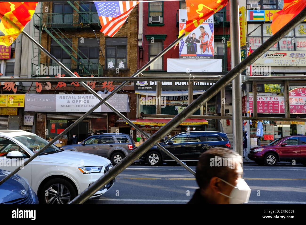 Businesses with signs in Chinese along East Broadway.Lower East Side.Manhattan.New York City.USA Stock Photo