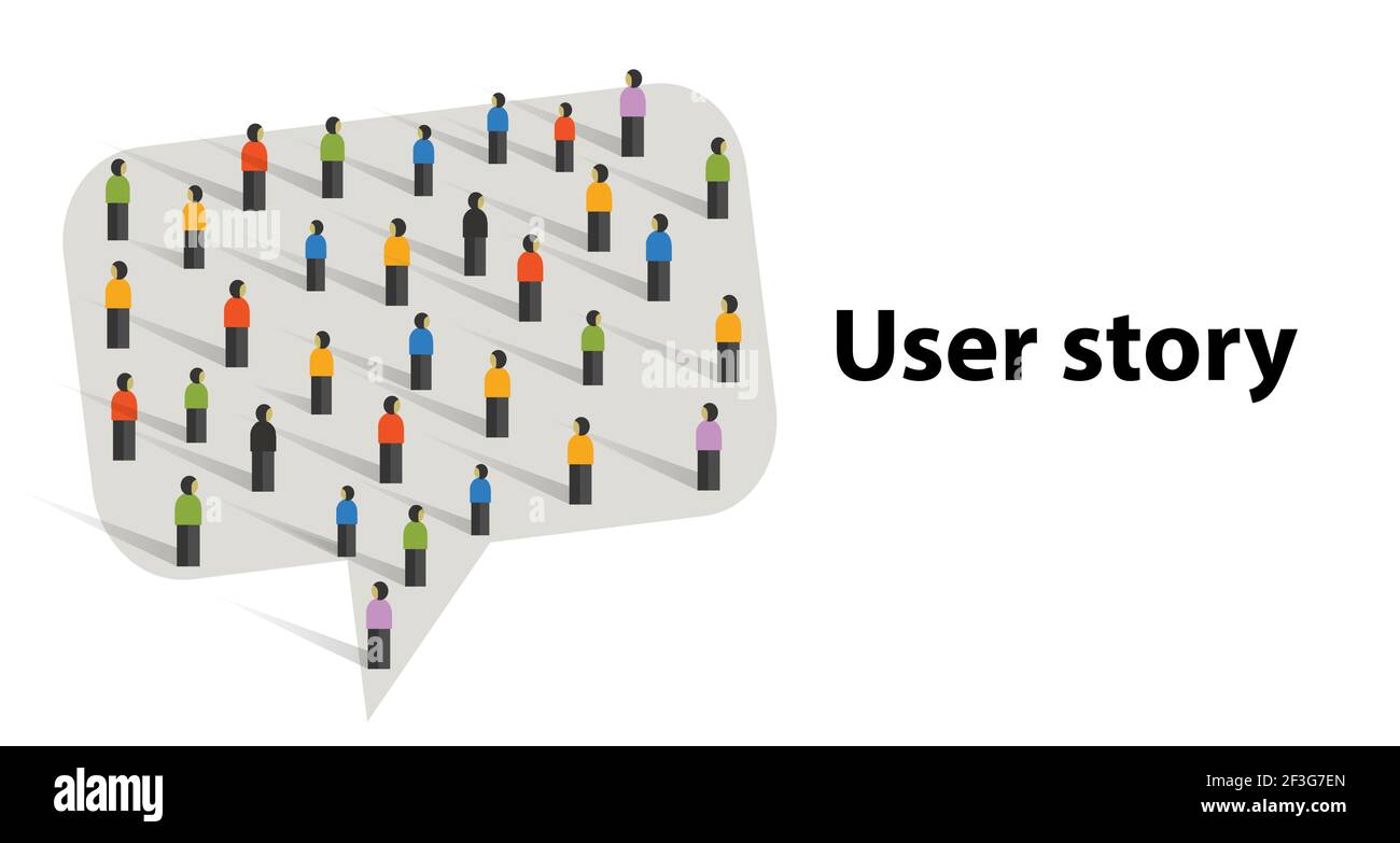 user story comment bubble chat speech message by crowd talk together Stock Vector