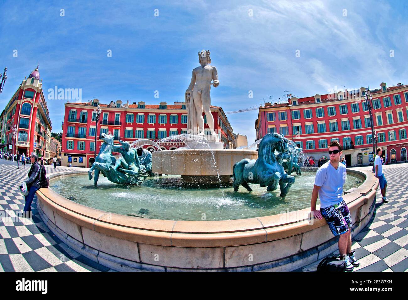 The Fountain of the sun, Massena square, Nice, France Stock Photo
