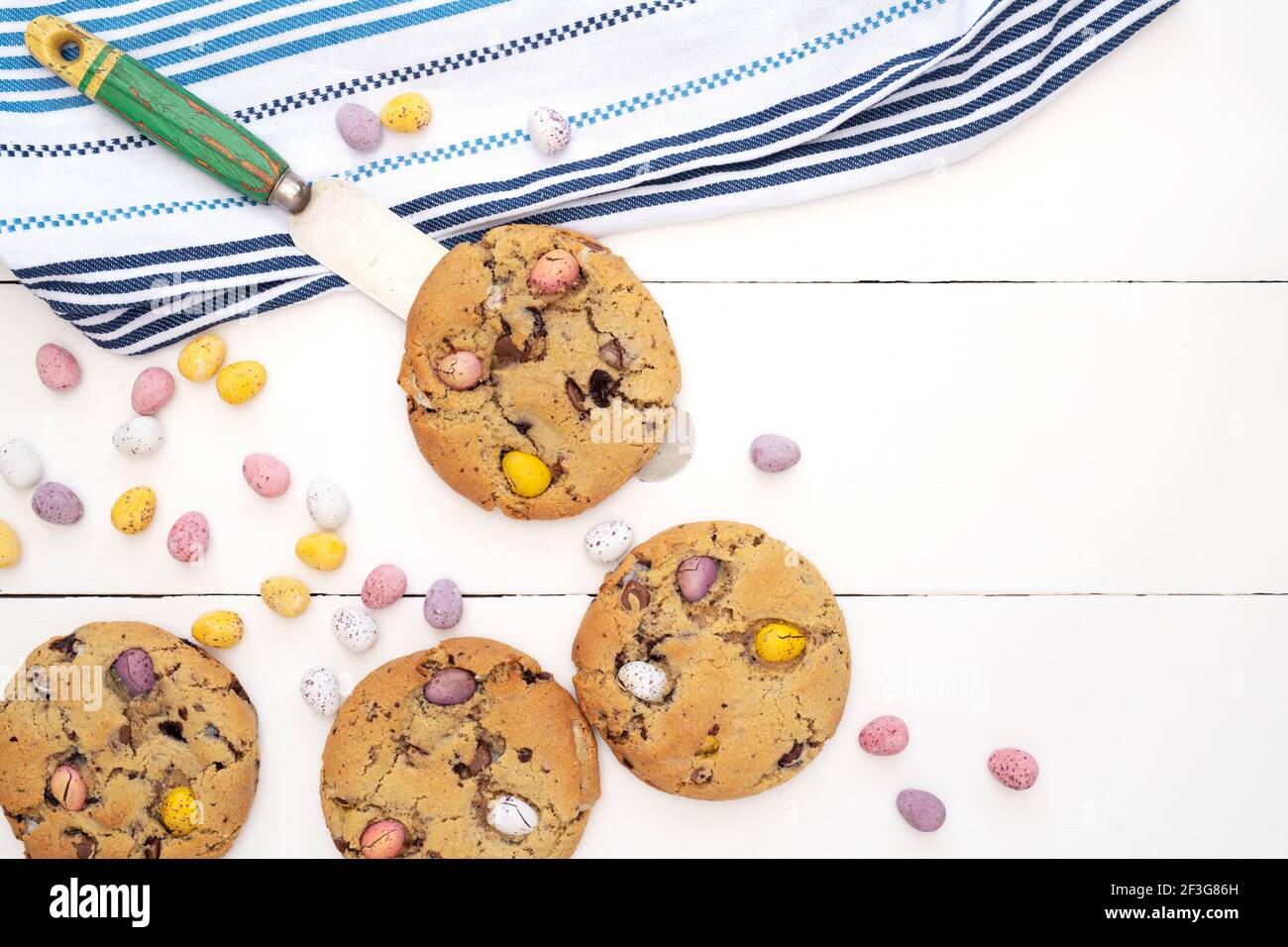 Homemade chocolate mini egg cookies Stock Photo