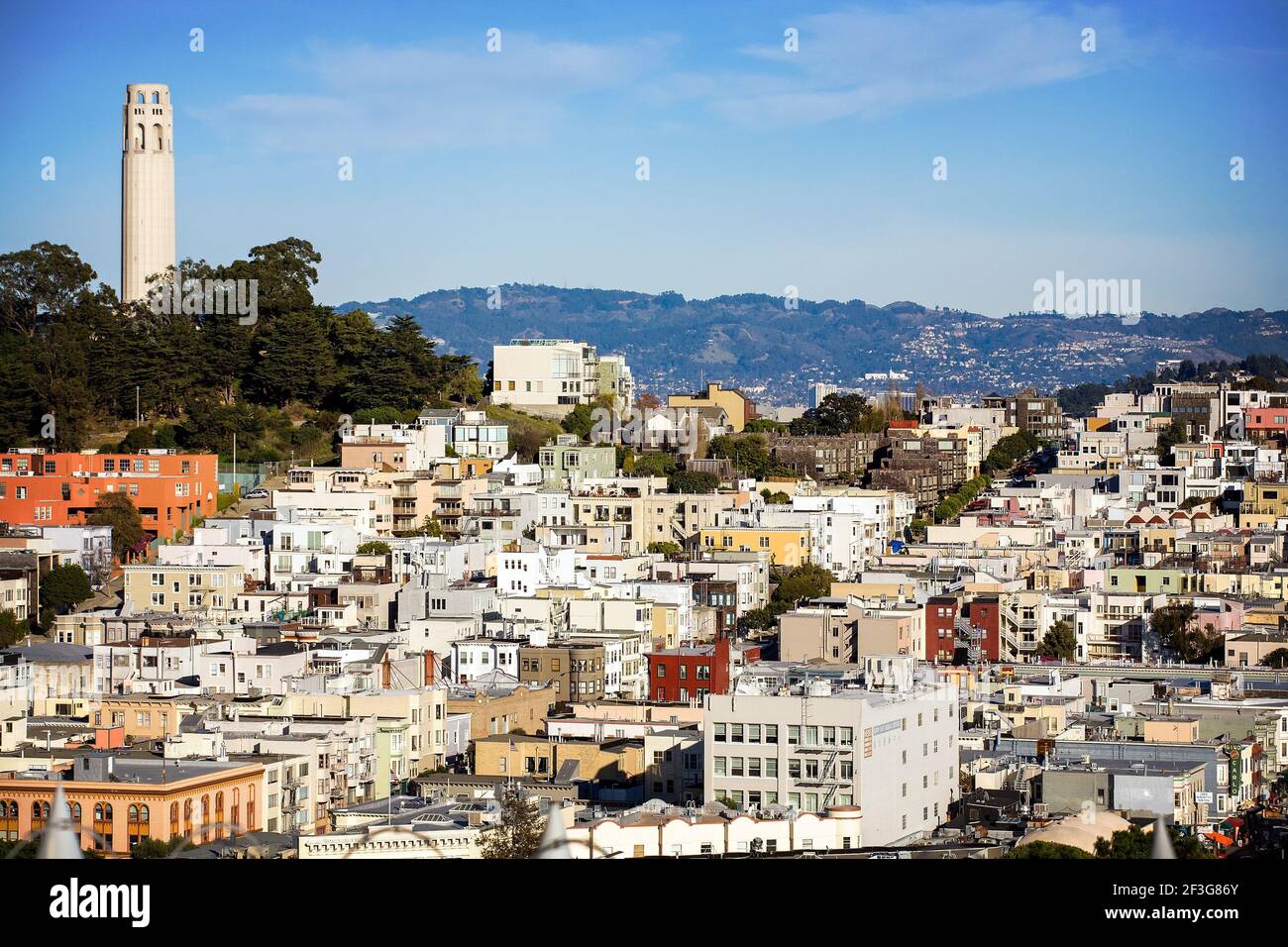 Coit Tower (left) in San Francisco, California Stock Photo