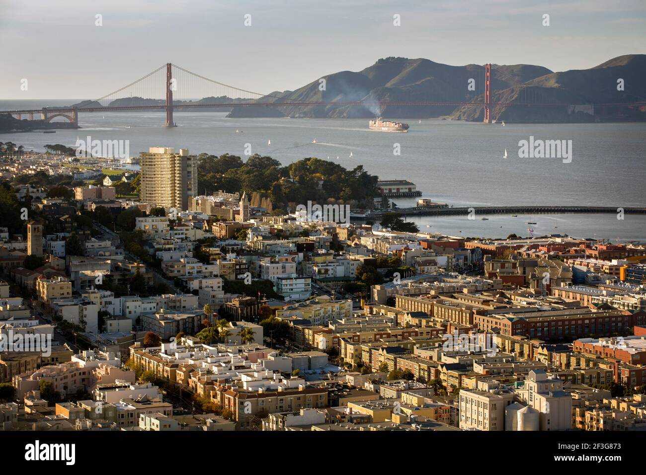 San Francisco city scene with the Golden Gate Bridge in the distance Stock Photo