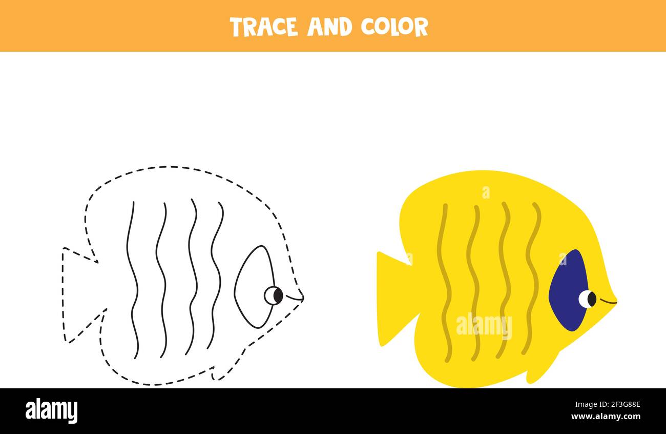 Trace and color cute sea fish. Educational game for kids. Writing and  coloring practice Stock Vector Image & Art - Alamy