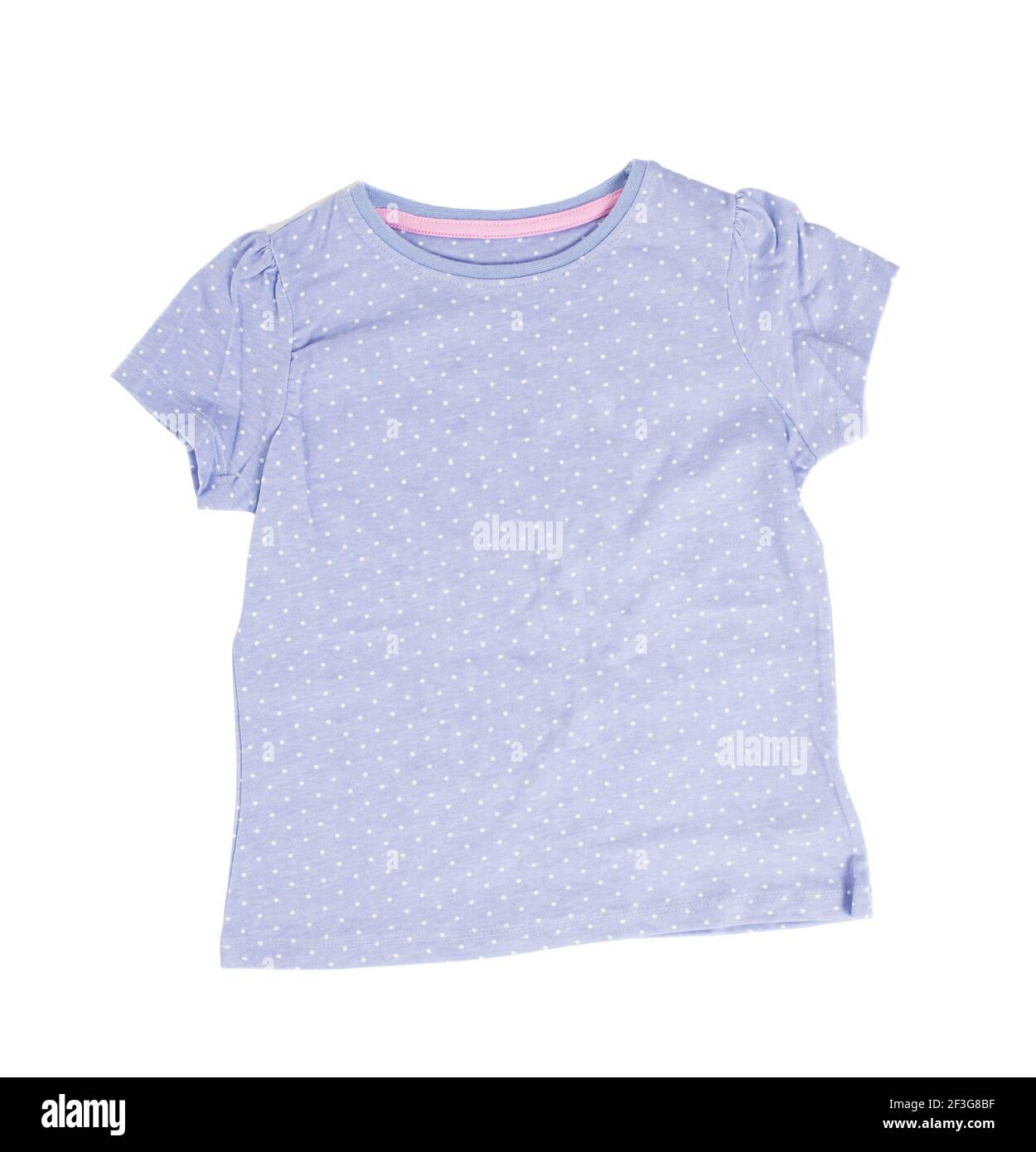 Blue dotted cotton t-shirt. Isolated on a white background Stock Photo