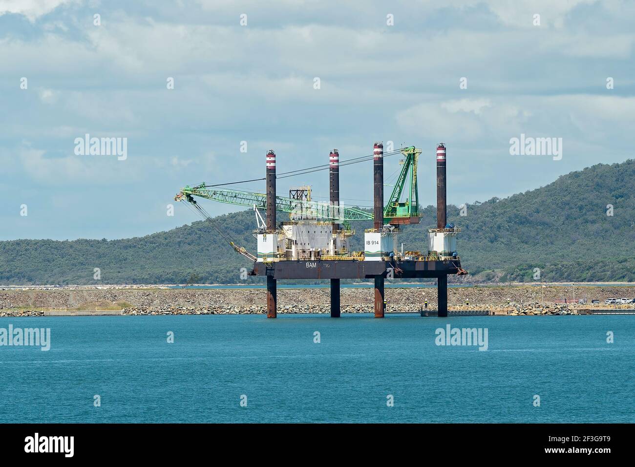 Mackay, Queensland, Australia - March 2021: Industrial platform on the ocean associated with coal loading facility Stock Photo