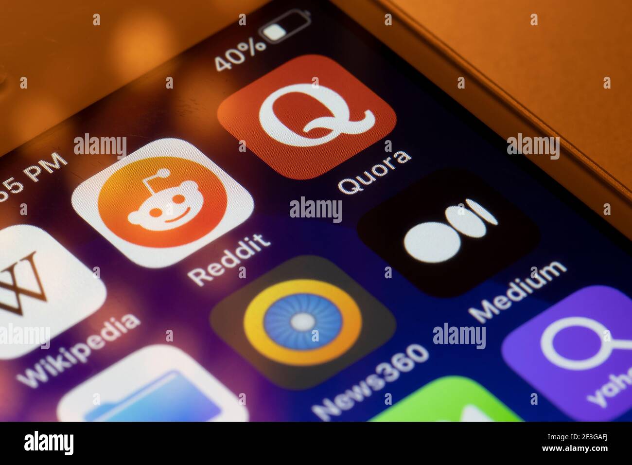 Quora, the popular question-and-answer app, is seen on an iPhone with Reddit, Medium, and News360 apps, which are considered as Quora alternatives. Stock Photo