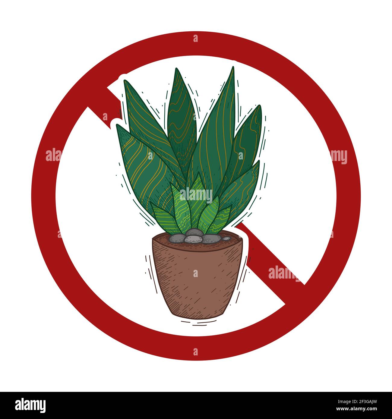 Dont touch the plants. Cartoon succulent plant in prohibition sign. Ban