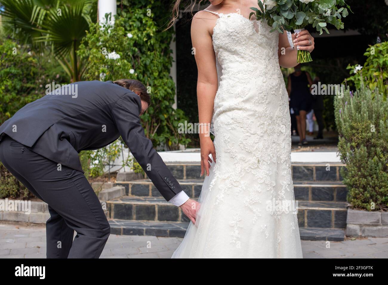 Newly wed couple having a candid moment Stock Photo
