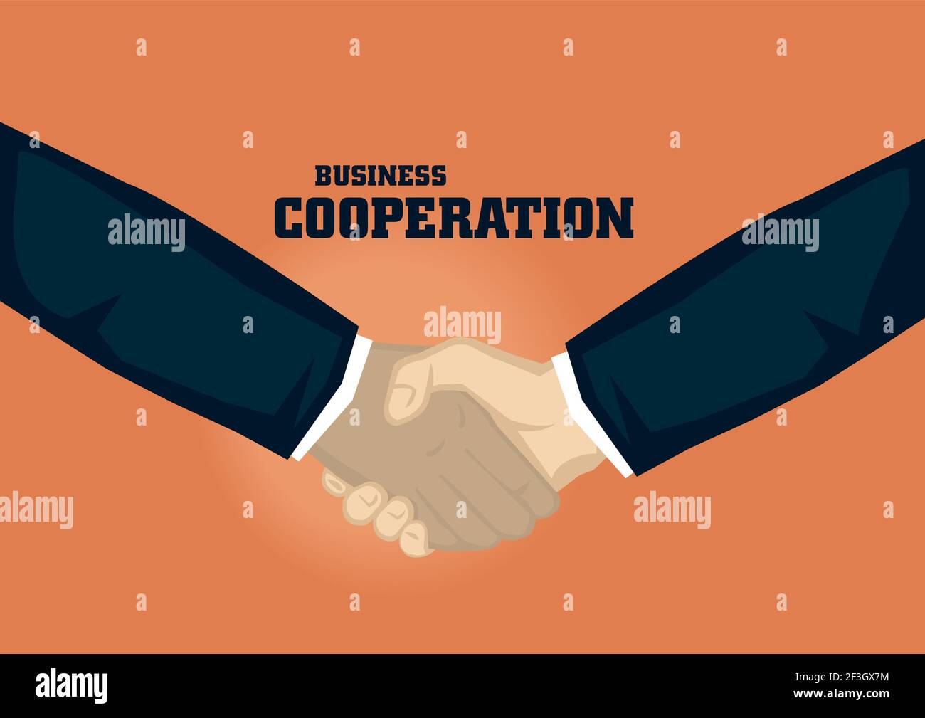 Handshake of different ethnicity. Vector cartoon for business illustration on business cooperation concept isolated on orange background. Stock Vector