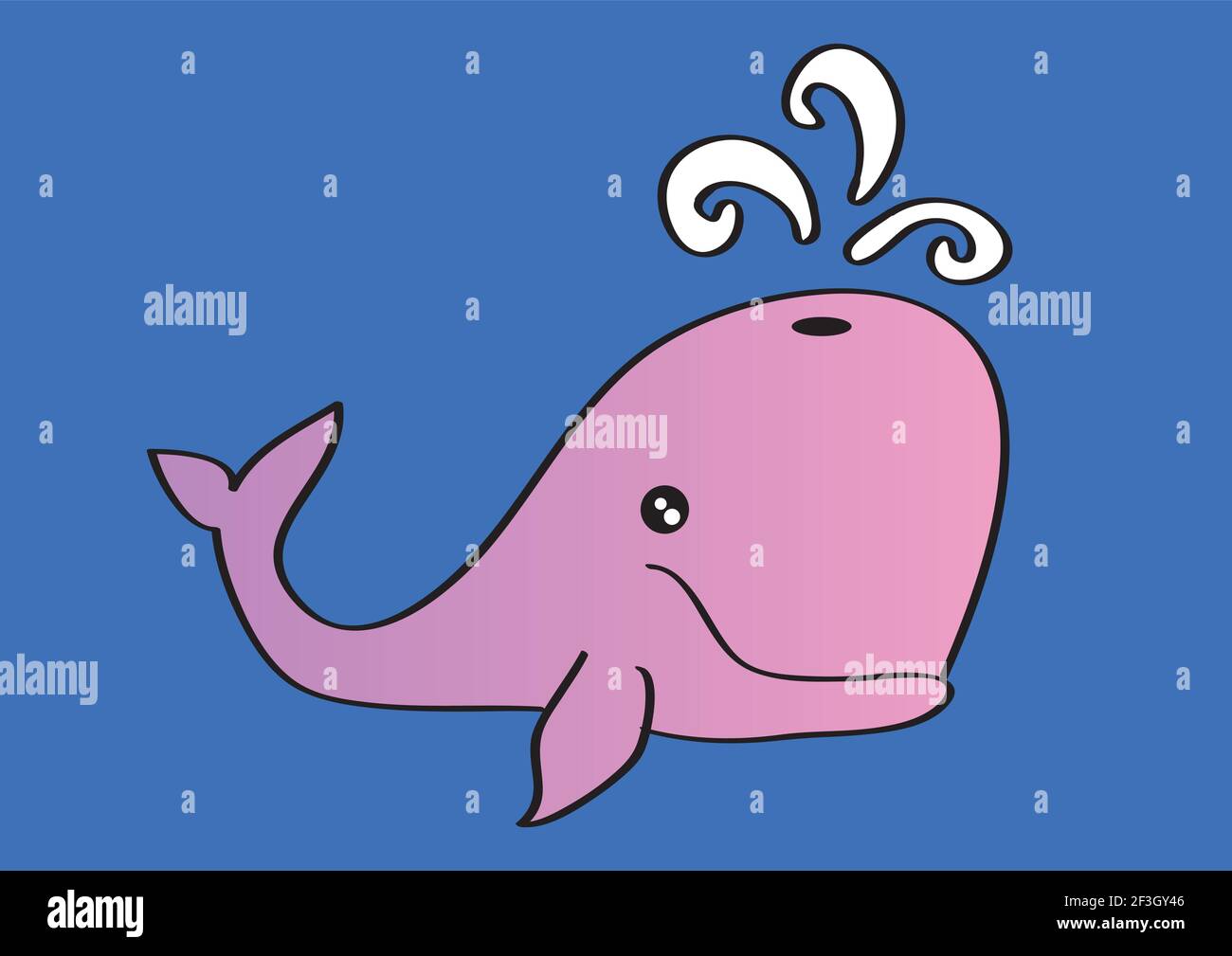 Hand drawn cartoon pink whale with a big friendly smile blowing water  through its blowhole. Vector illustration for children isolated on blue  backgrou Stock Vector Image & Art - Alamy