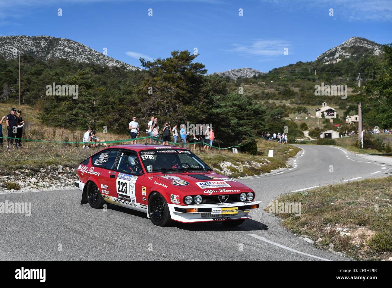223 Giacomello Julien Aymard Sebastien Alfa Romeo Gtv6 action during the Rallye de Fayence, Coupe de France FFSA des rallyes Véhicules Historiques , september 22 to 23th at Fayence, France - Photo Wilfried Marcon / DPPI Stock Photo