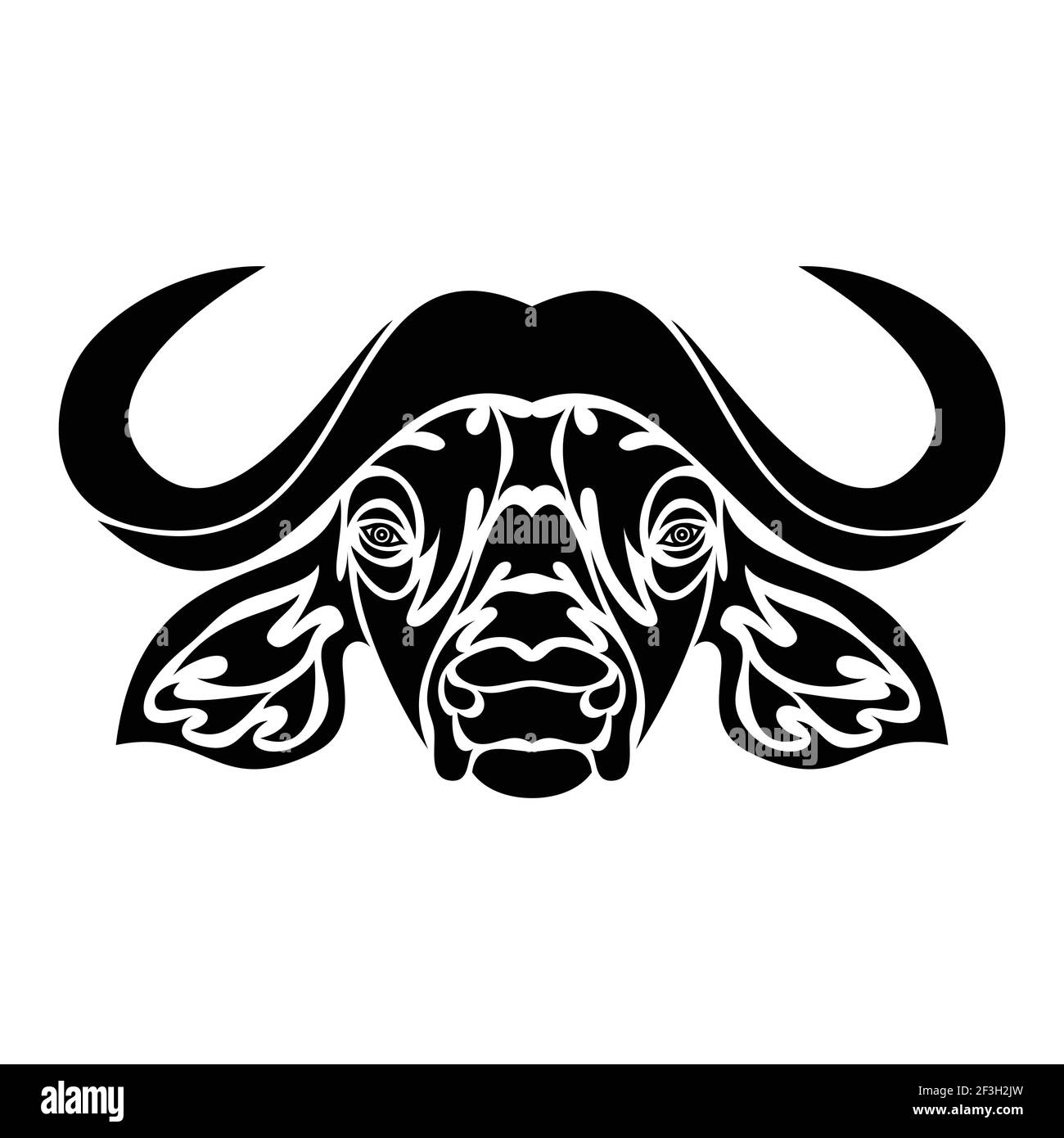 Hand-drawn abstract portrait of a buffalo for tattoo, logo, wall decor, T-shirt print design or outwear. Vector stylized illustration Stock Vector