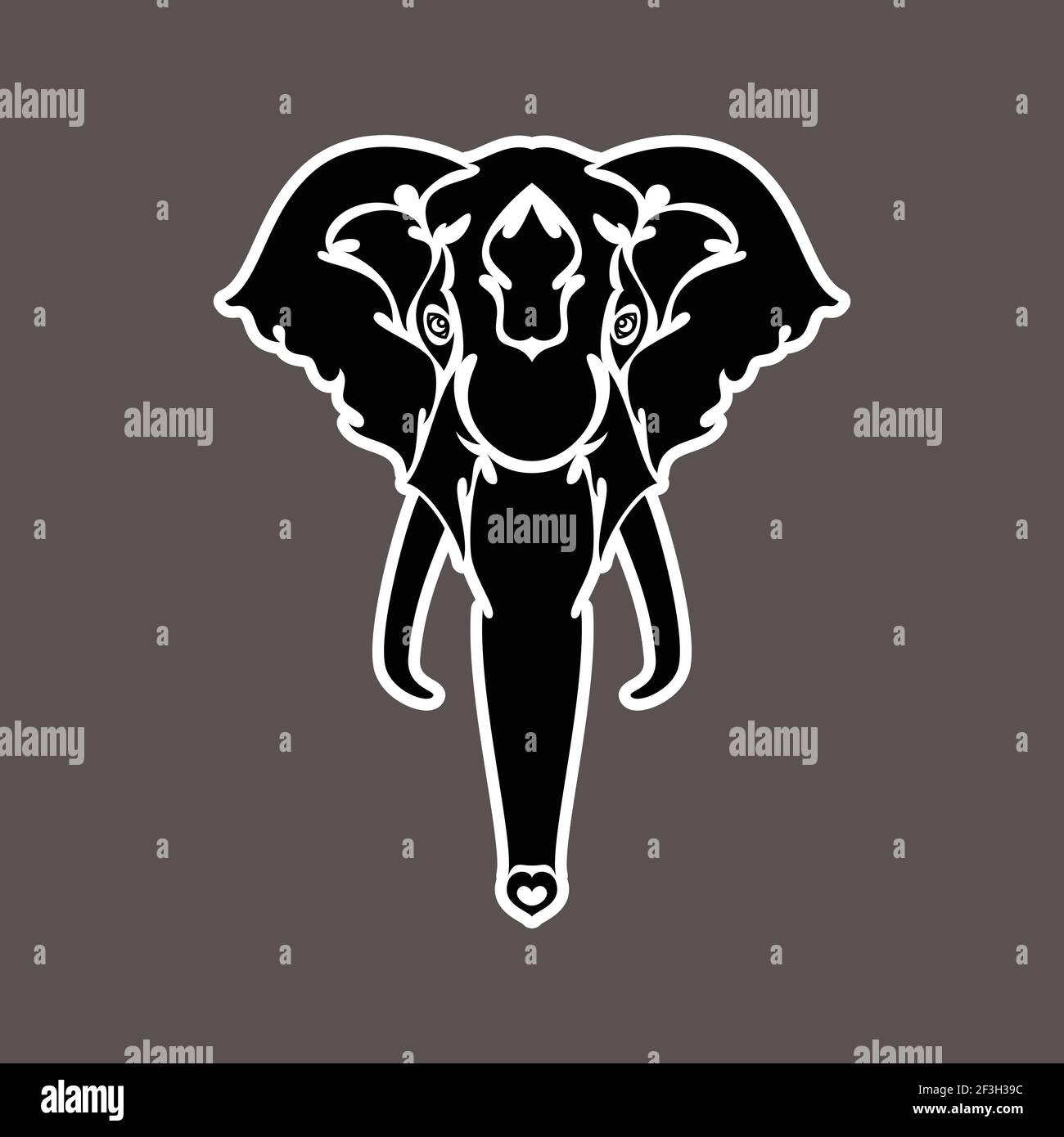 Hand-drawn abstract portrait of an elephant. Sticker. Vector stylized illustration isolated on dark background. Stock Vector