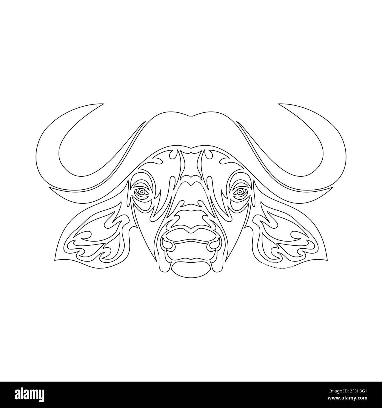 Hand-drawn abstract portrait of a buffalo for tattoo, logo, wall decor, T-shirt print design or outwear. Vector stylized illustration Stock Vector