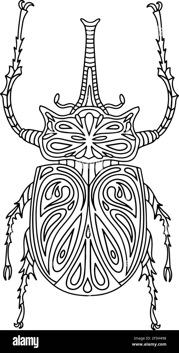 Beetle elephant coloring page. Anti-stress  Stock Vector