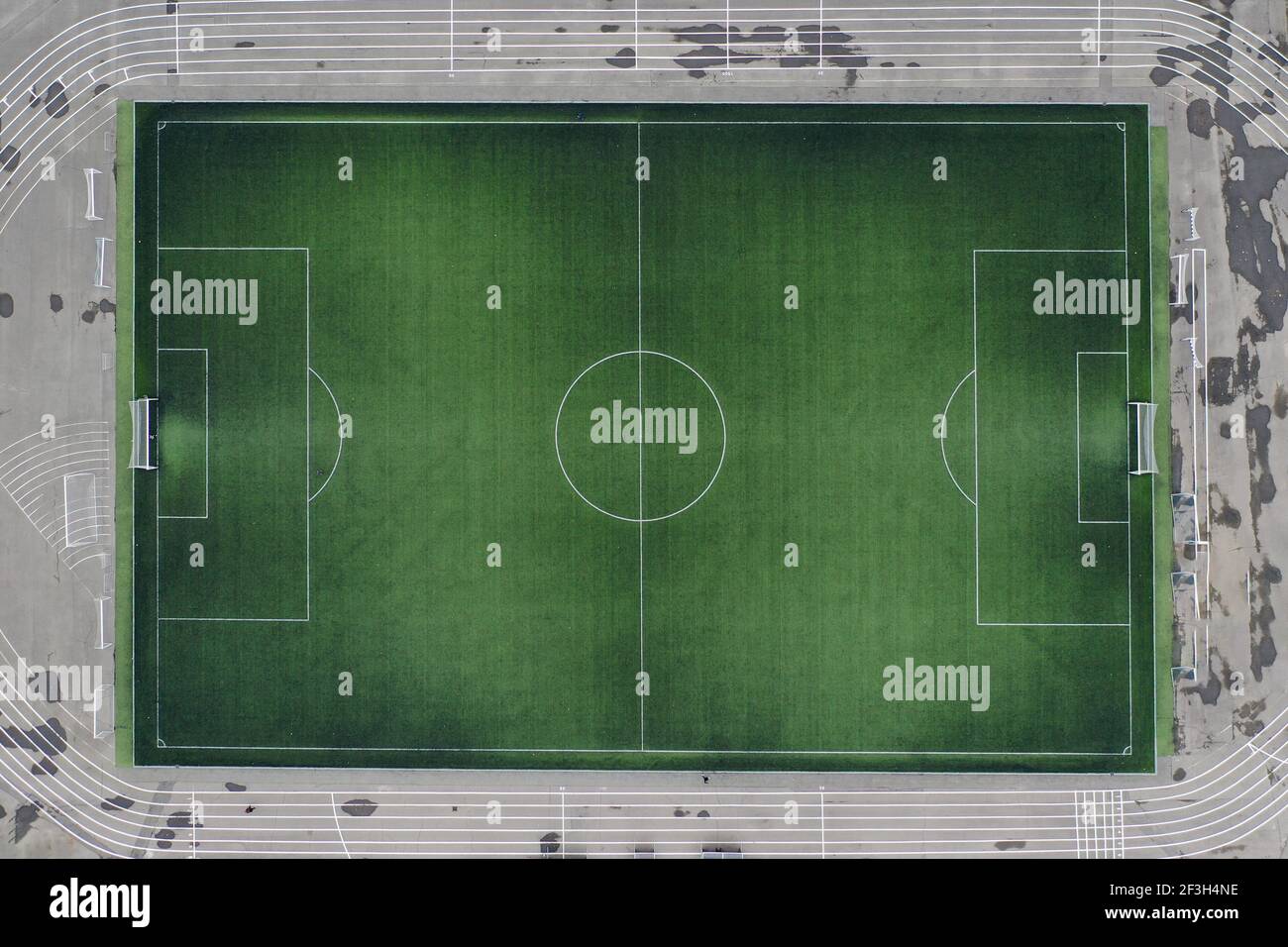 Large green football field at stadium closeup Stock Photo Alamy