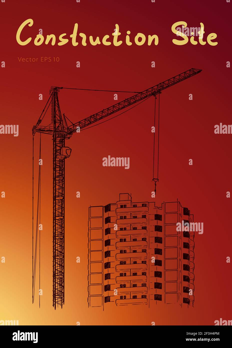 Building construction Illustration. Construction site and tower cranes Stock Vector