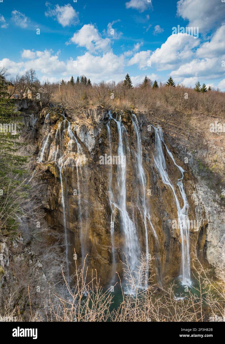 Big waterfall in National Park Plitvice Lakes Stock Photo