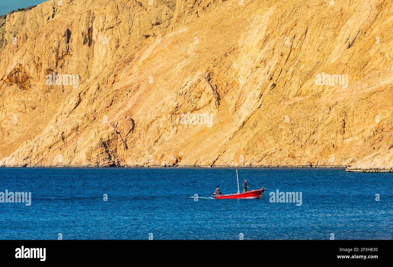 The red boat sails Stock Photo