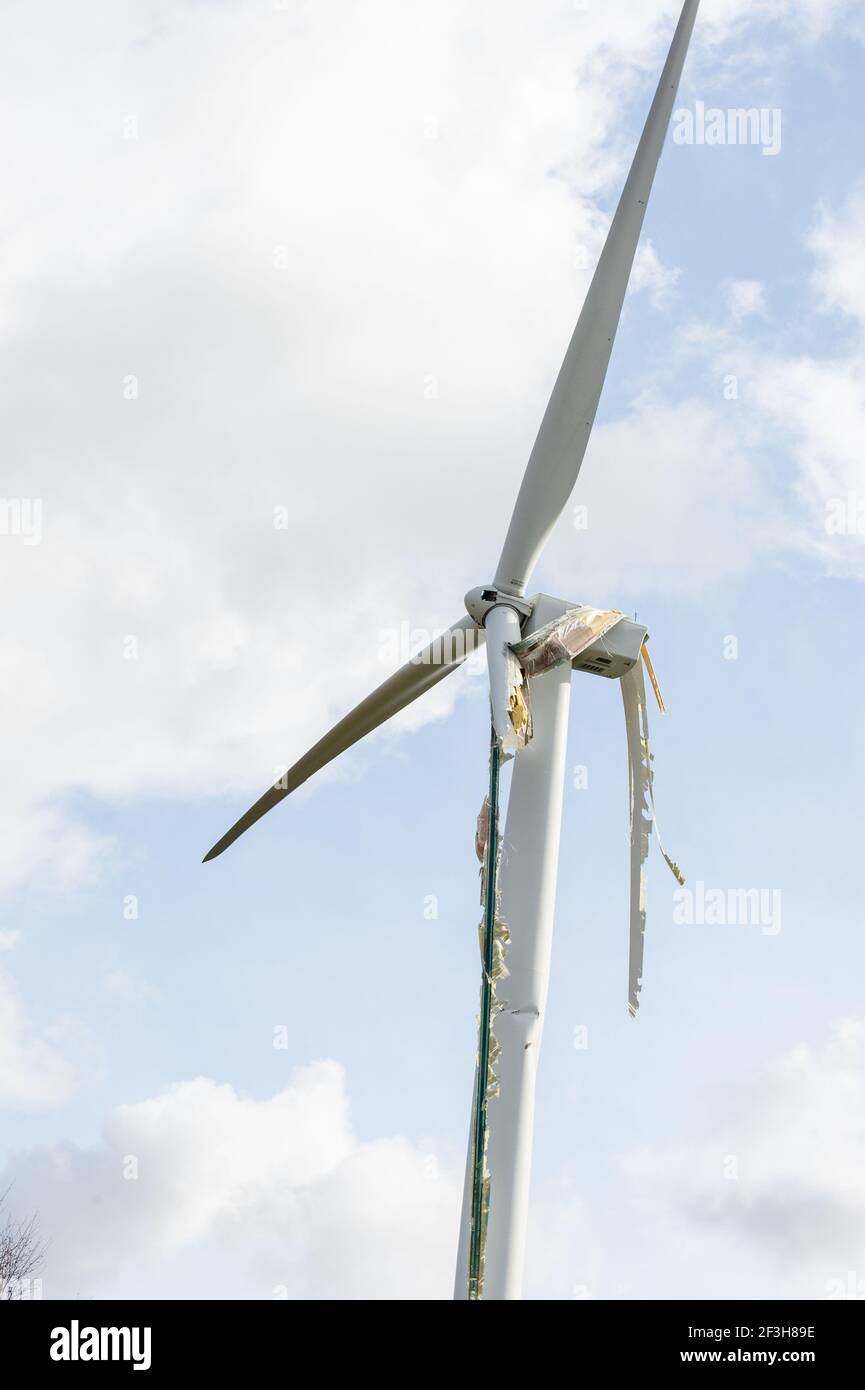 A broken wind turbine at EDF Energy's Park Springs site in Barnsley