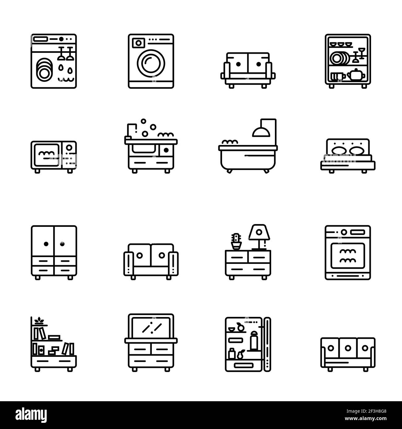 Vector furniture linear icons. Outline symbols collection. Stock Vector