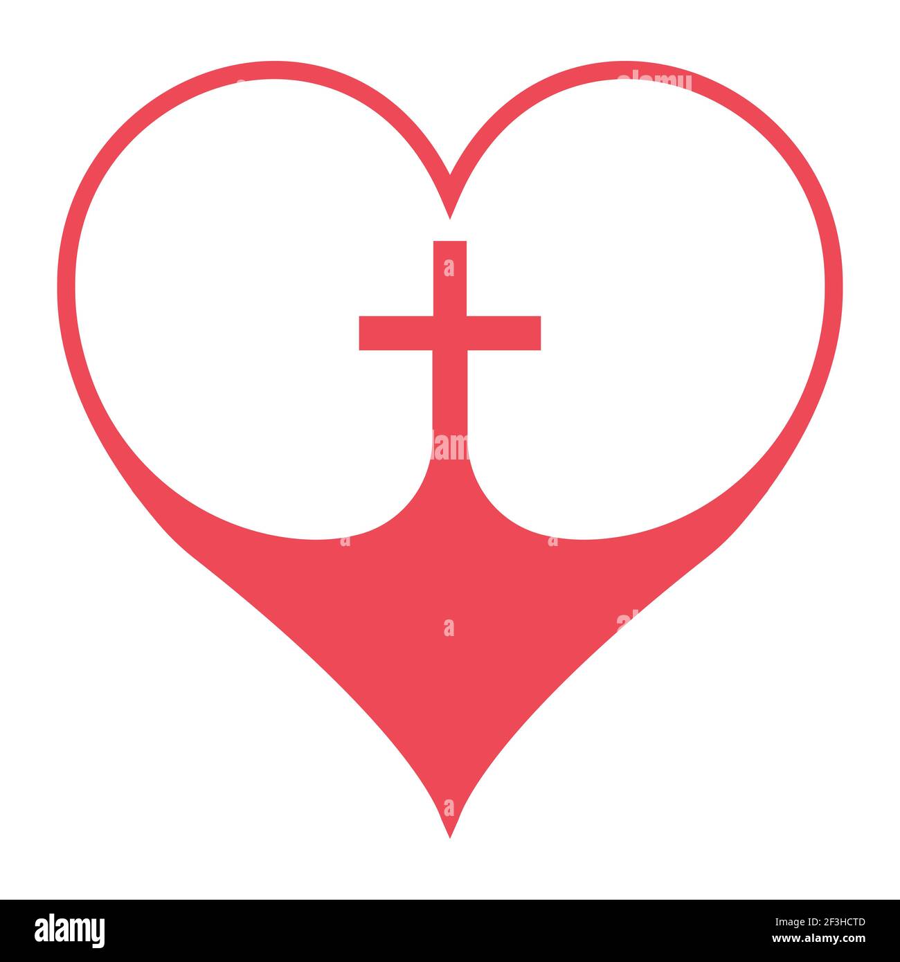 Christian cross in the heart symbol of faith in God, vector red heart with crucifix cross sign Christian Community Stock Vector