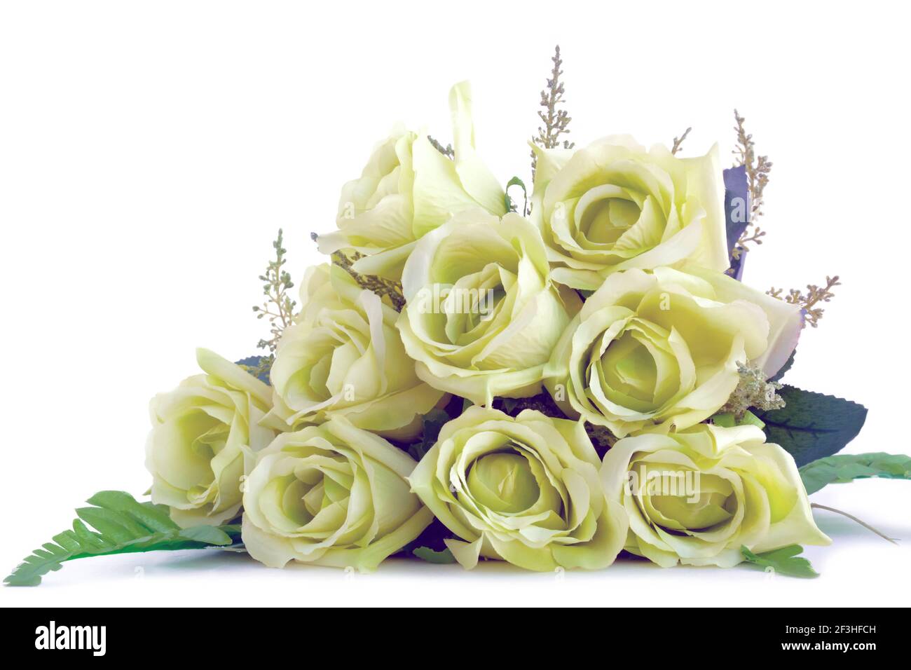 Green rose bouquet on white background - retro style lighting effect ...