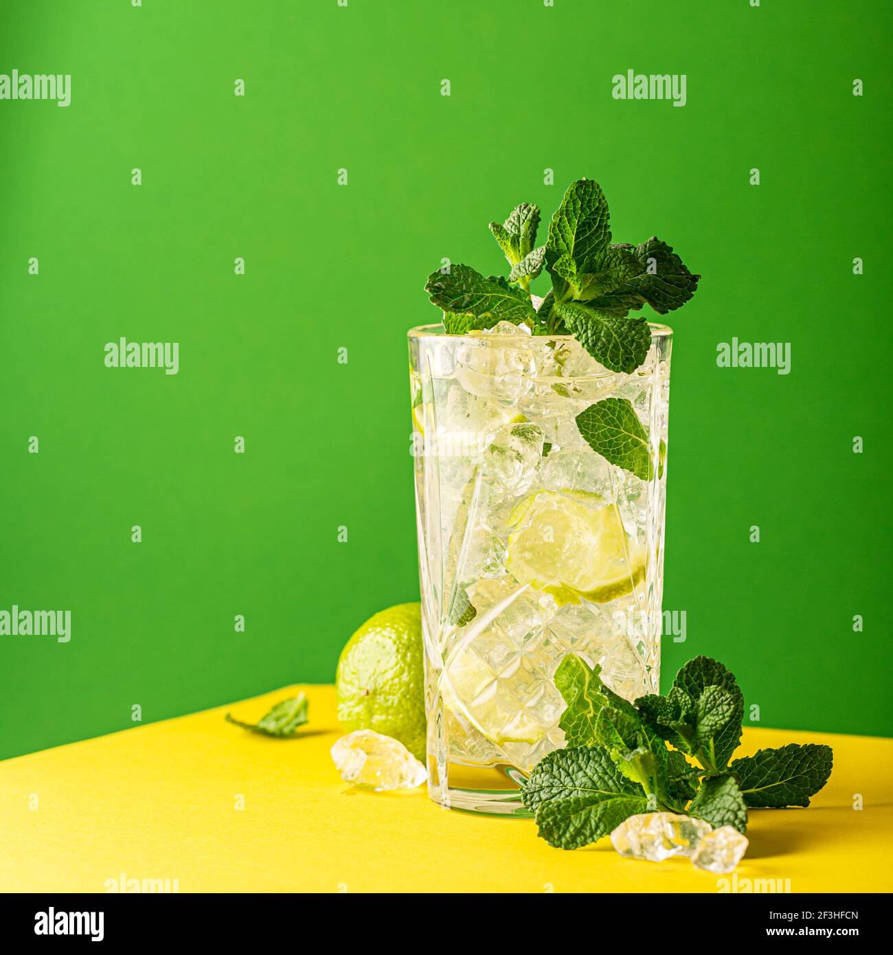 Mojito cocktail with lime and mint Stock Photo