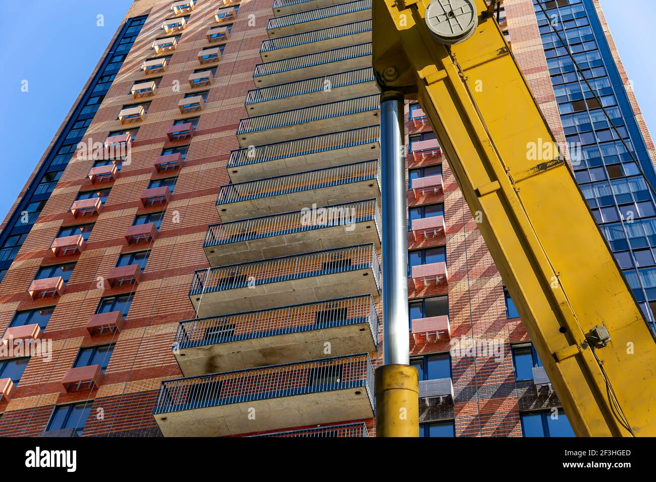 Part of a construction machine (excavator or crane) with multi-storey ...