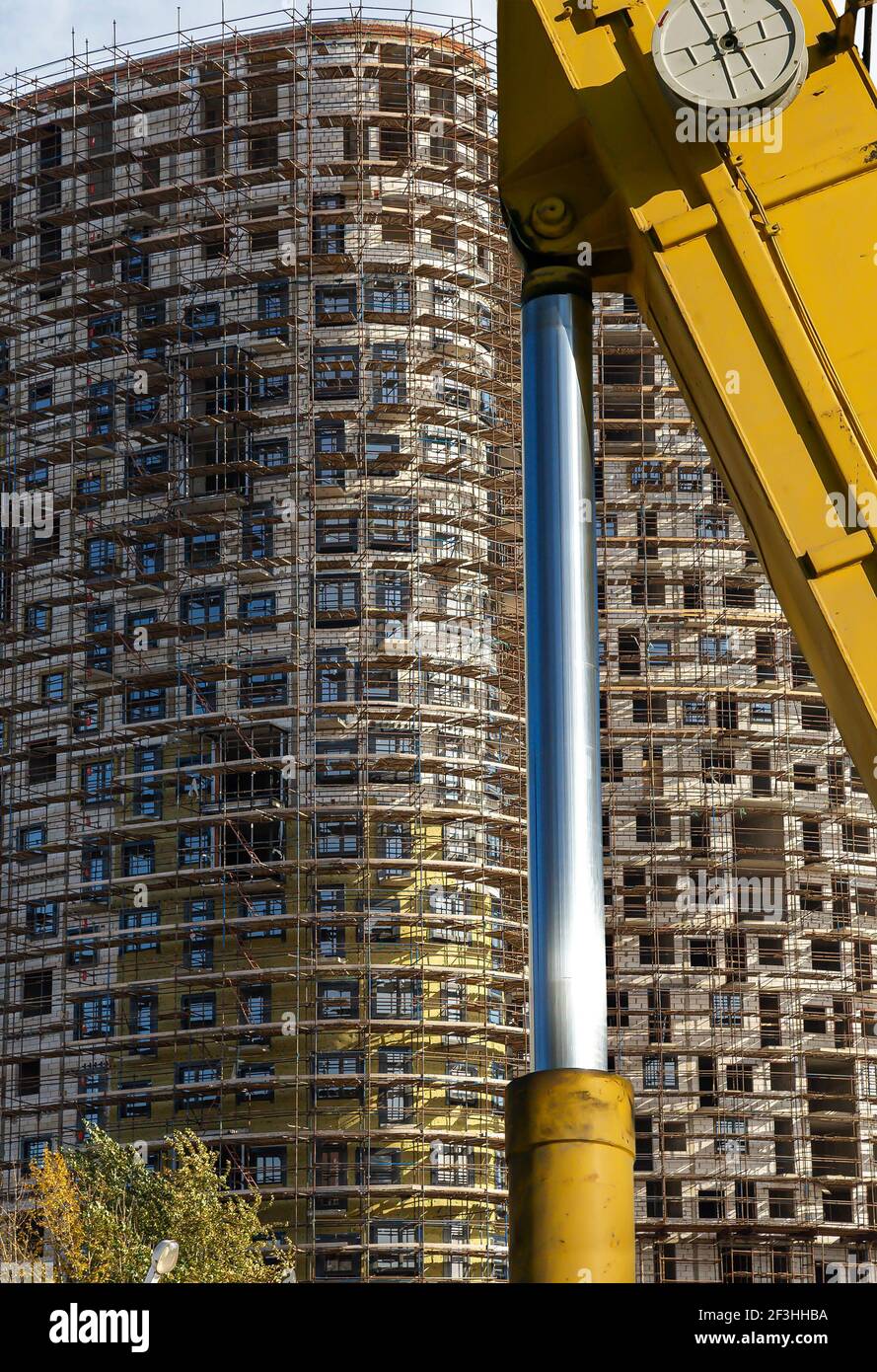 Part of a construction machine (excavator or crane) with multi-storey ...