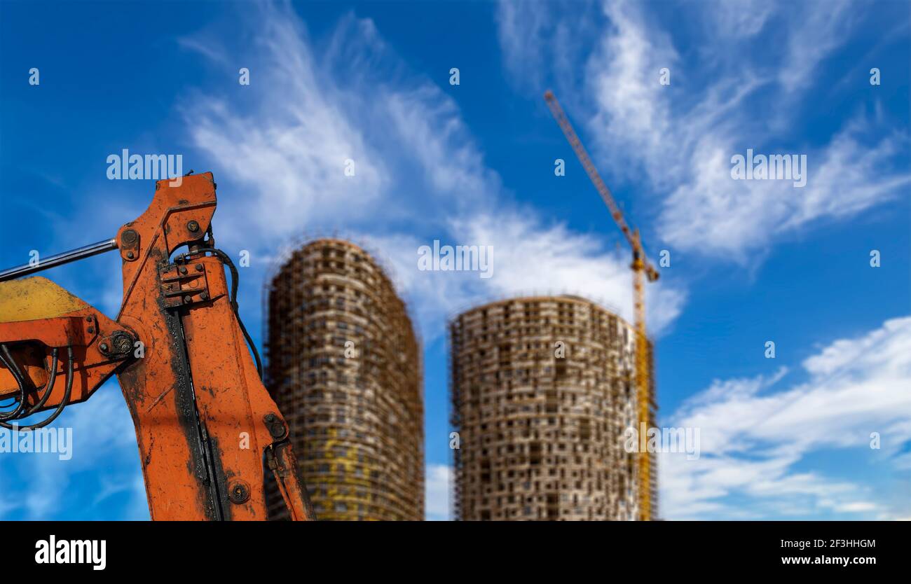 Part of a construction machine (excavator or crane) with multi-storey ...