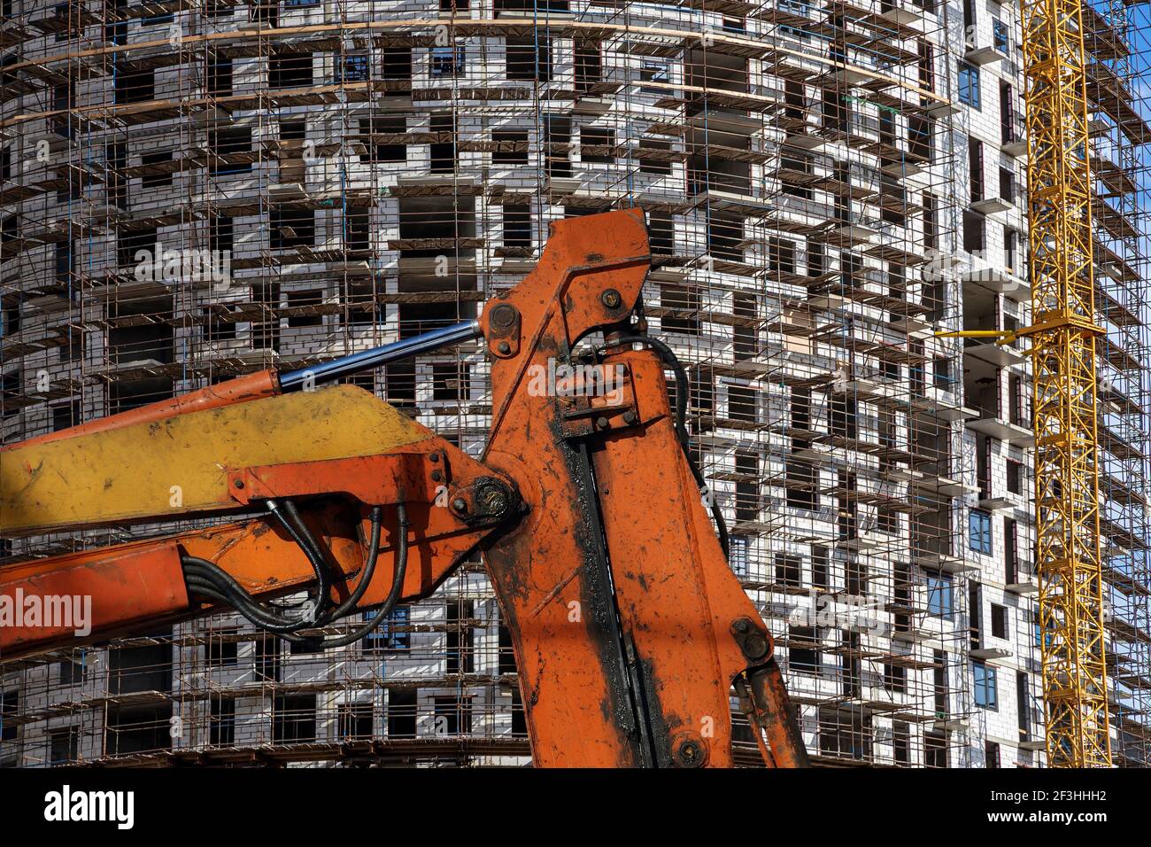 Part of a construction machine (excavator or crane) with multi-storey ...