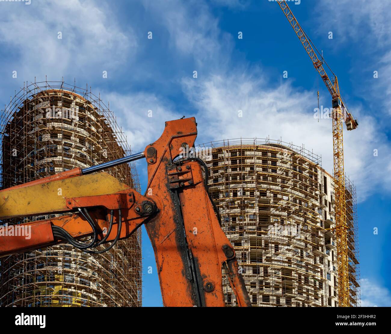 Part of a construction machine (excavator or crane) with multi-storey ...