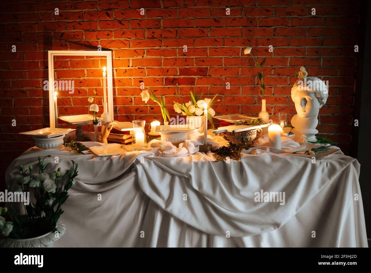 Side view on decorated table for a banquet Stock Photo