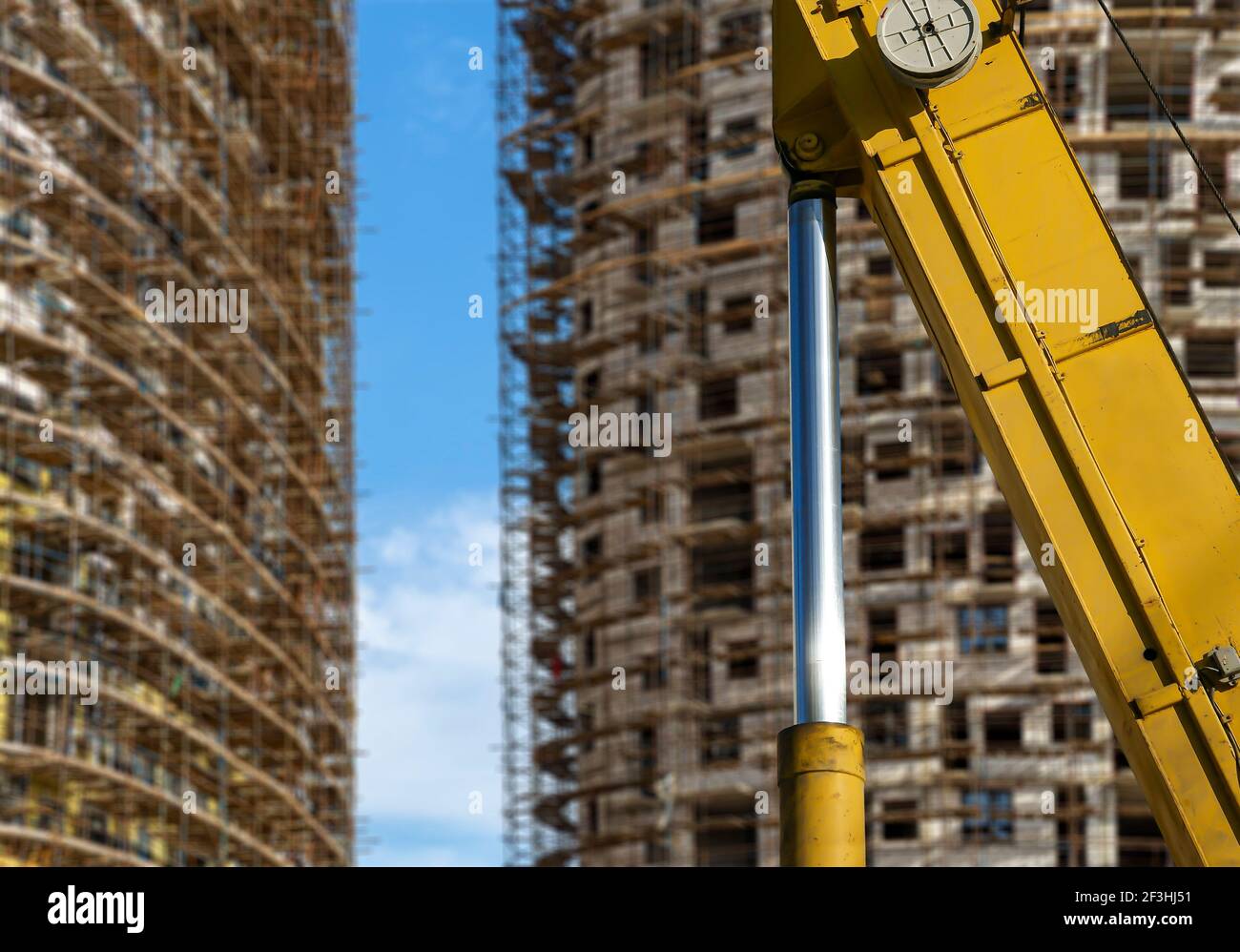 Part of a construction machine (excavator or crane) with multi-storey ...