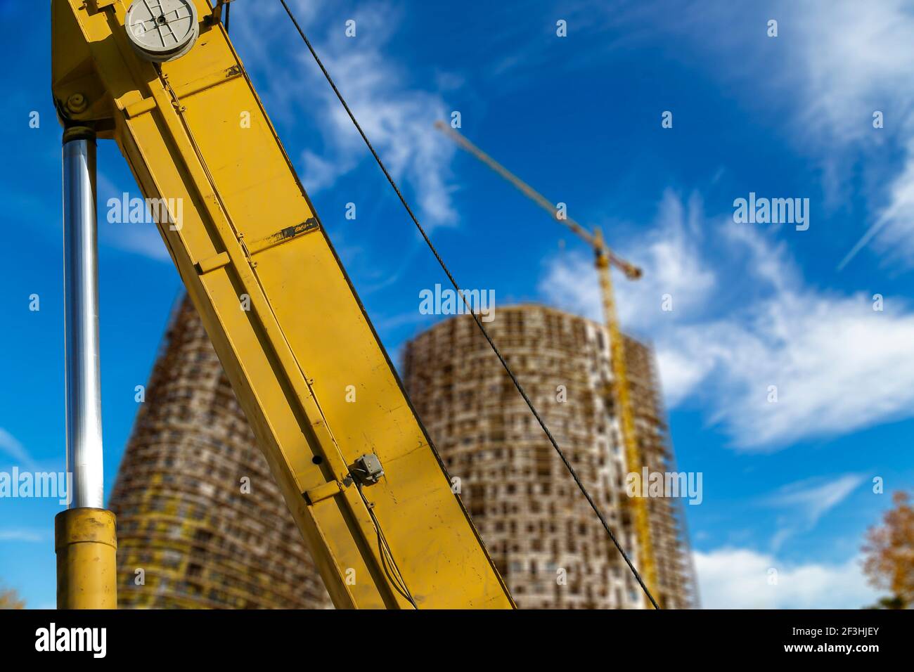 Part of a construction machine (excavator or crane) with multi-storey ...