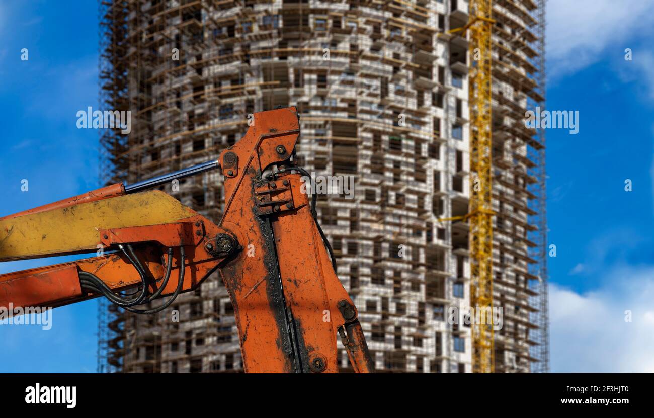 Part of a construction machine (excavator or crane) with multi-storey ...