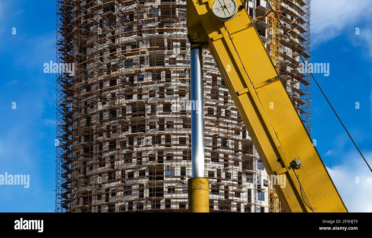 Part of a construction machine (excavator or crane) with multi-storey ...