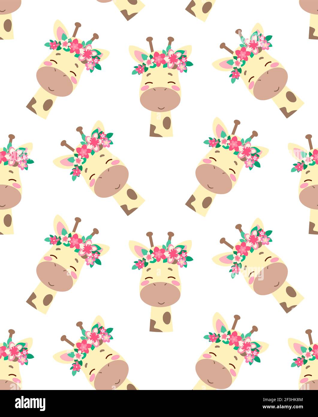 Seamless vector wallpaper for babies. Pattern with giraffes in flower ...