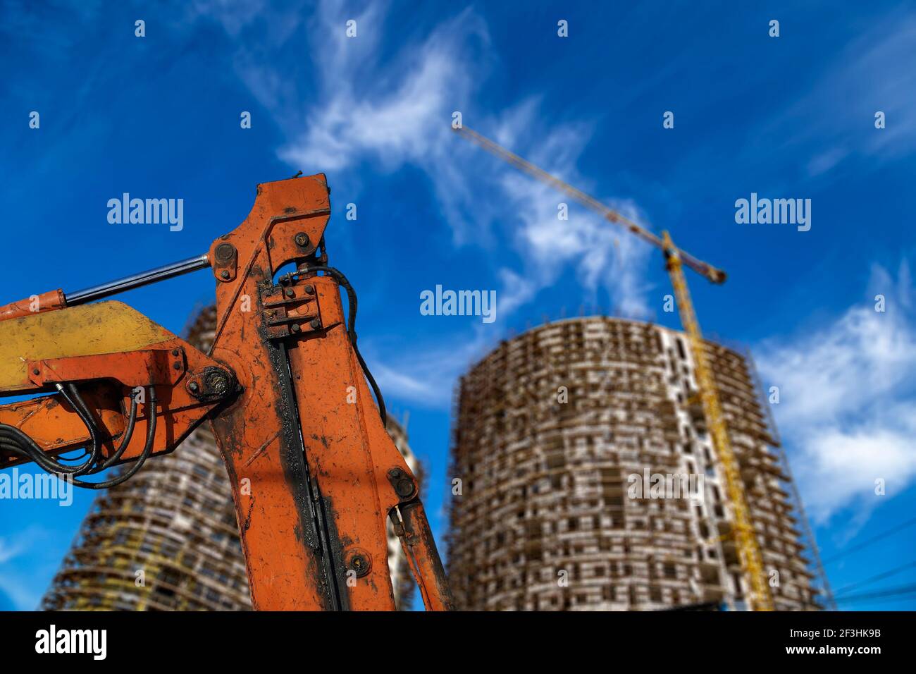 Part of a construction machine (excavator or crane) with multi-storey ...