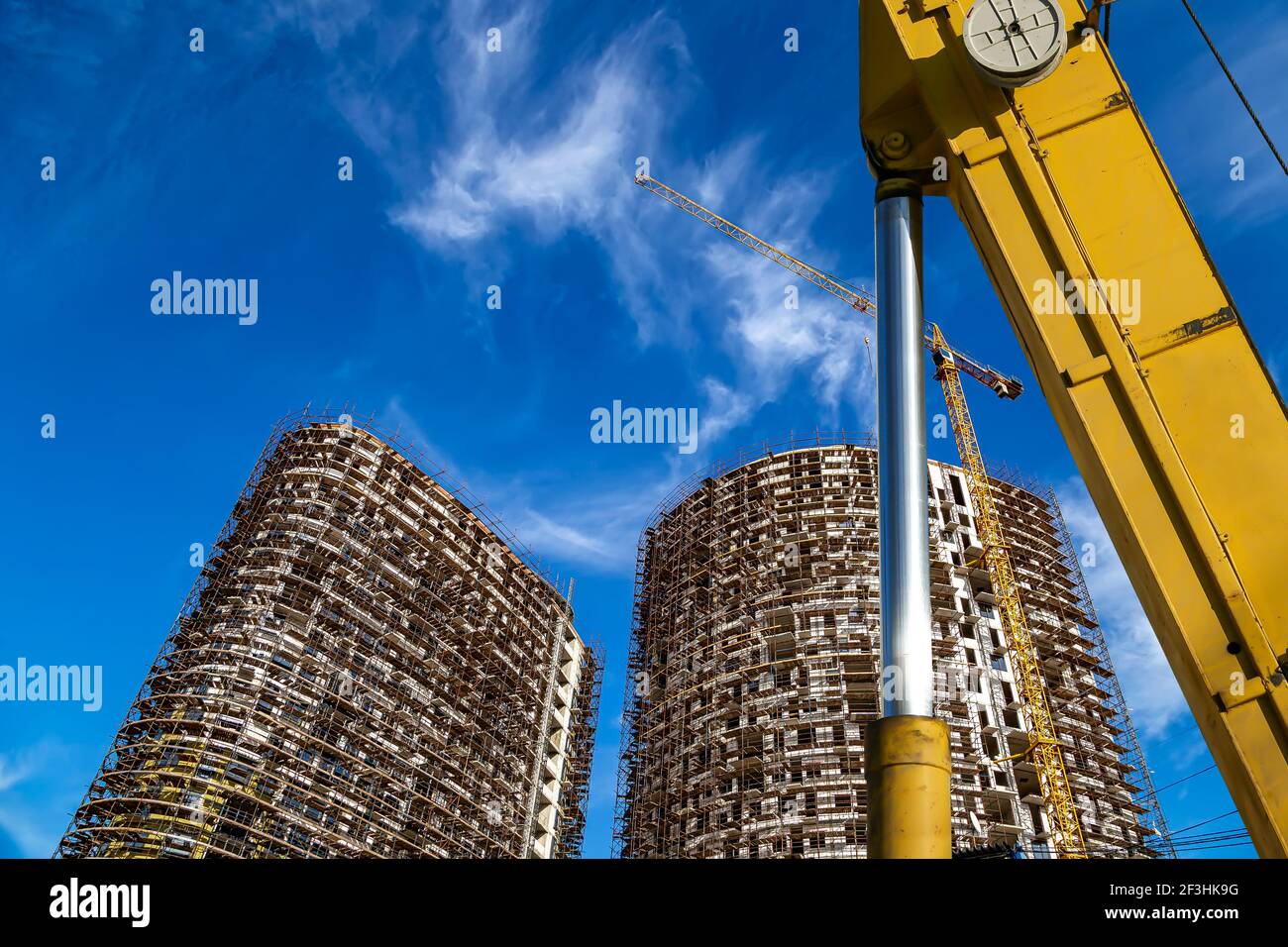 Part of a construction machine (excavator or crane) with multi-storey ...