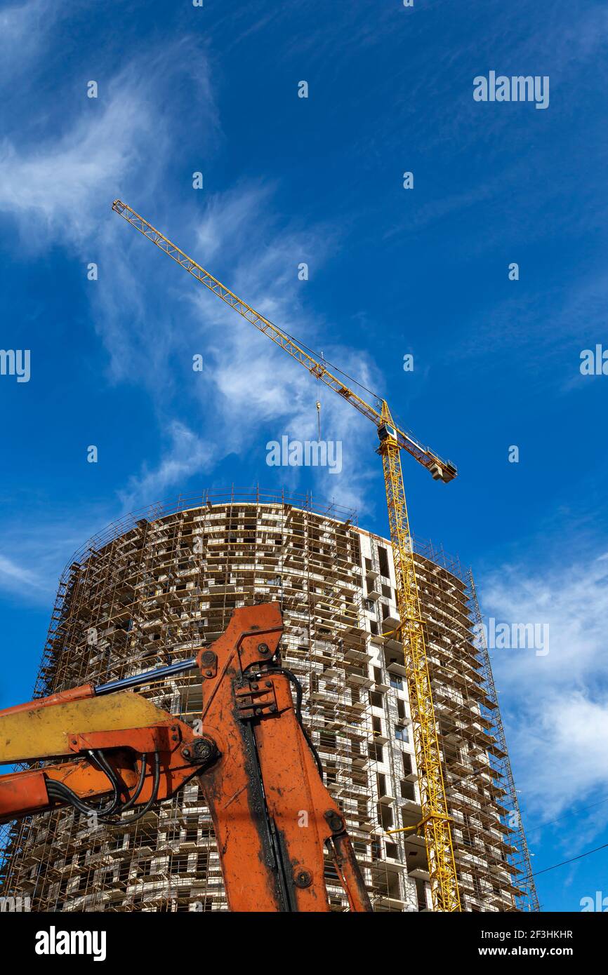 Part of a construction machine (excavator or crane) with multi-storey ...